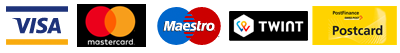 Zahlung mit VISA, Mastercard, Maestro, TWINT, Postcard, Rechnung